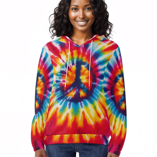 Womens Lightweight All Over Printing Pullover Hoodie "Peace & Love"