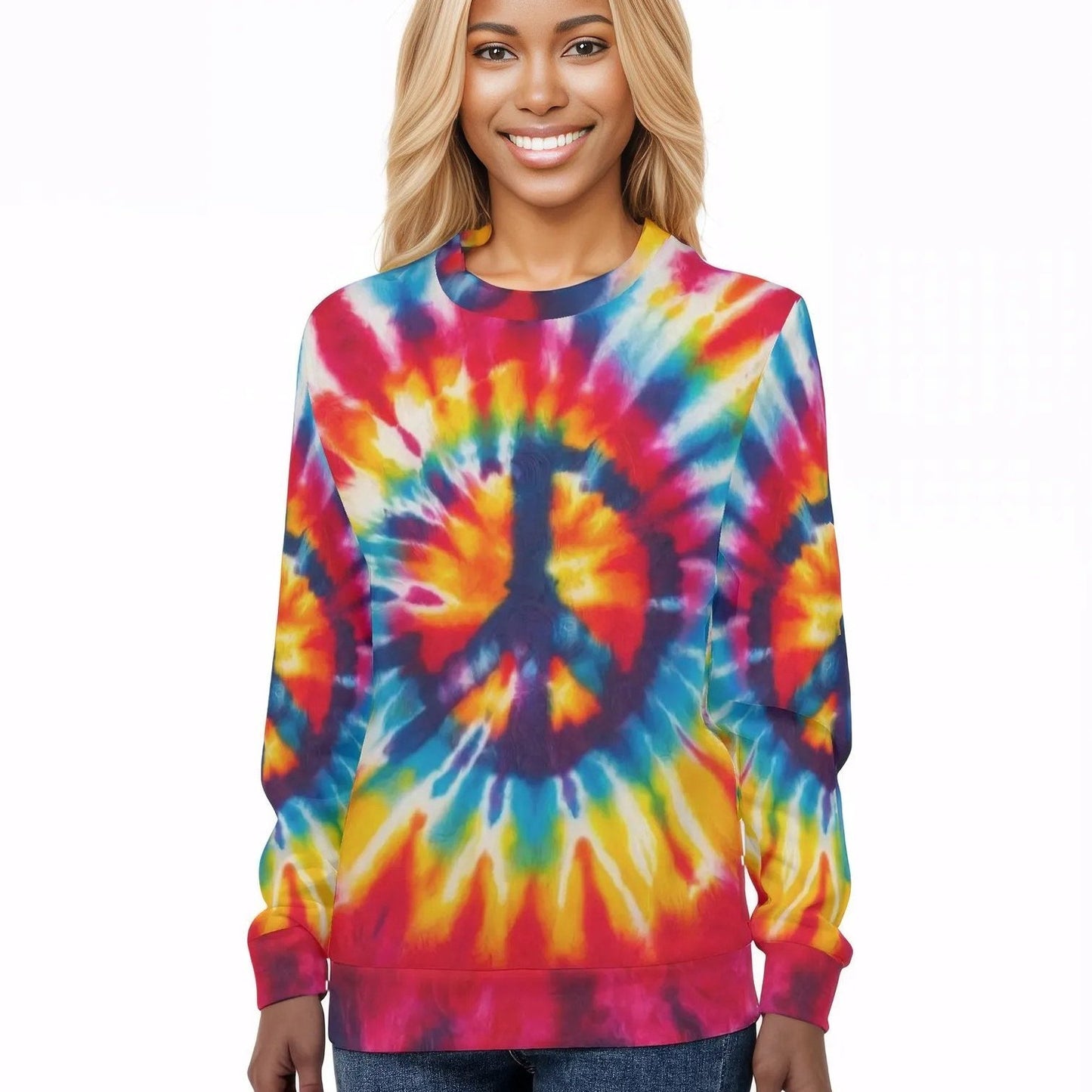 Womens All Over Print Crew Neck Lightweight Sweatshirt "Peace & Love"