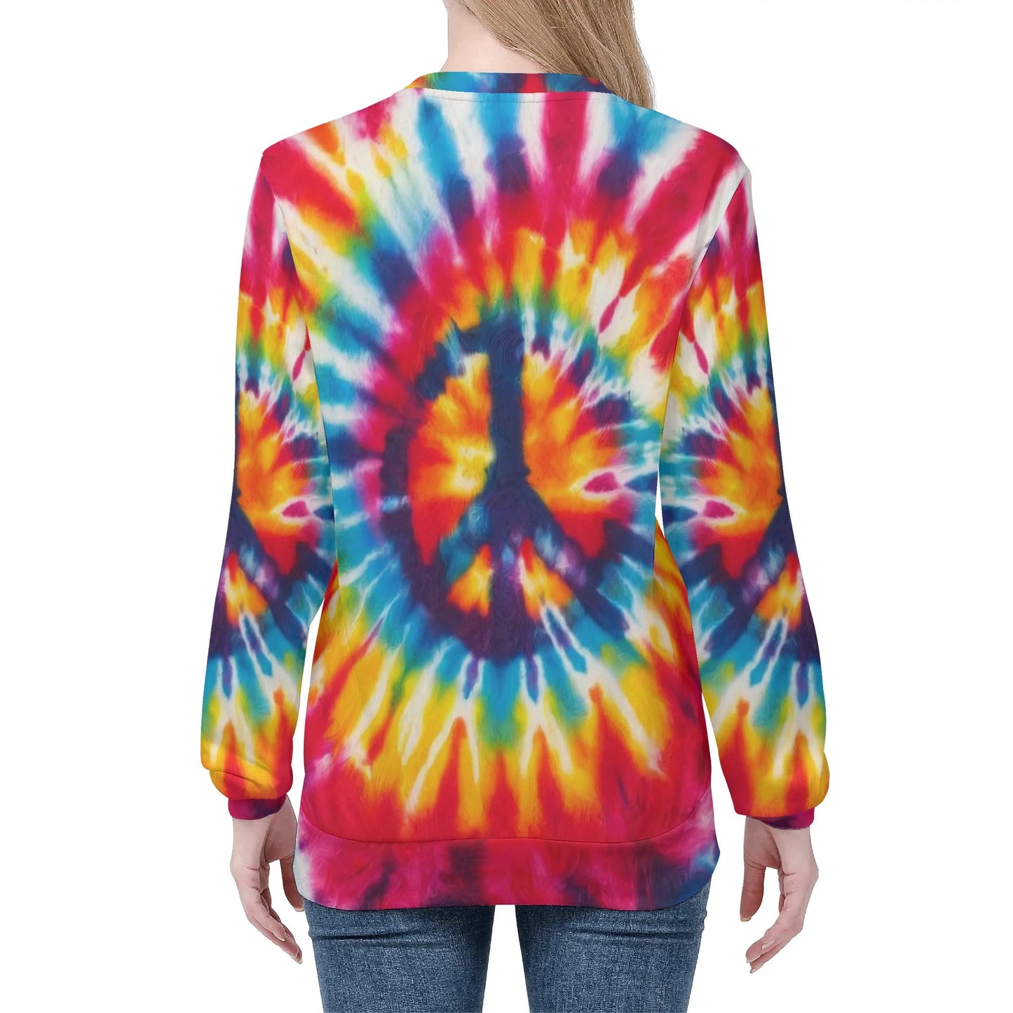 Womens All Over Print Crew Neck Lightweight Sweatshirt "Peace & Love"