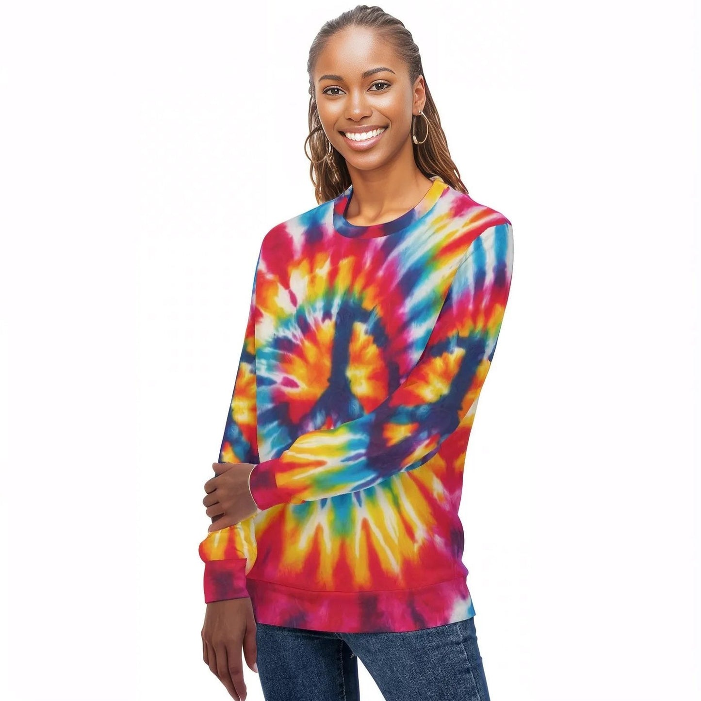 Womens All Over Print Crew Neck Lightweight Sweatshirt "Peace & Love"