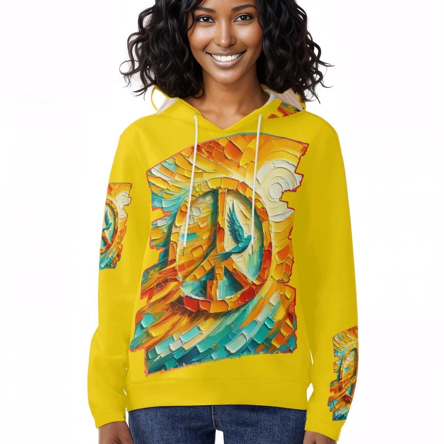 Womens Lightweight All Over Printing Pullover Hoodie "Peace"