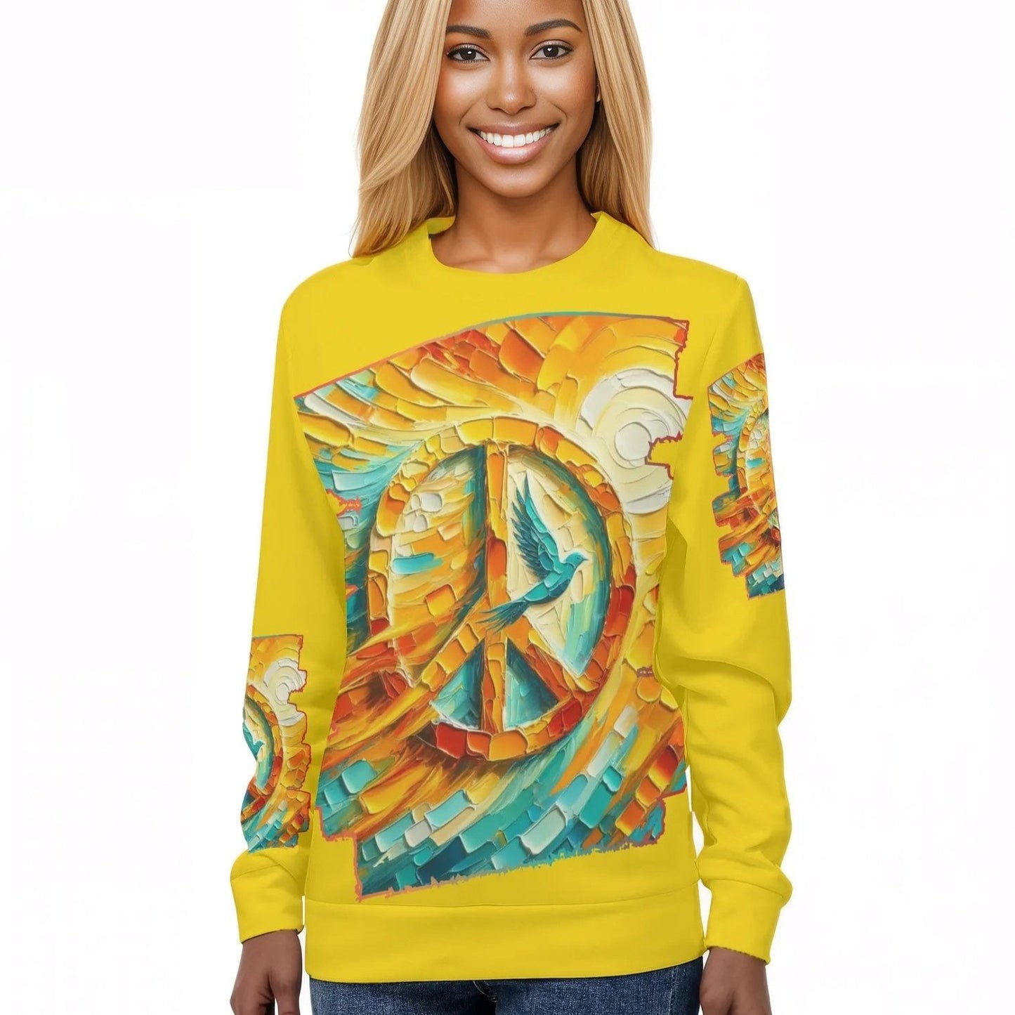 Womens All Over Print Crew Neck Lightweight Sweatshirt "Peace"