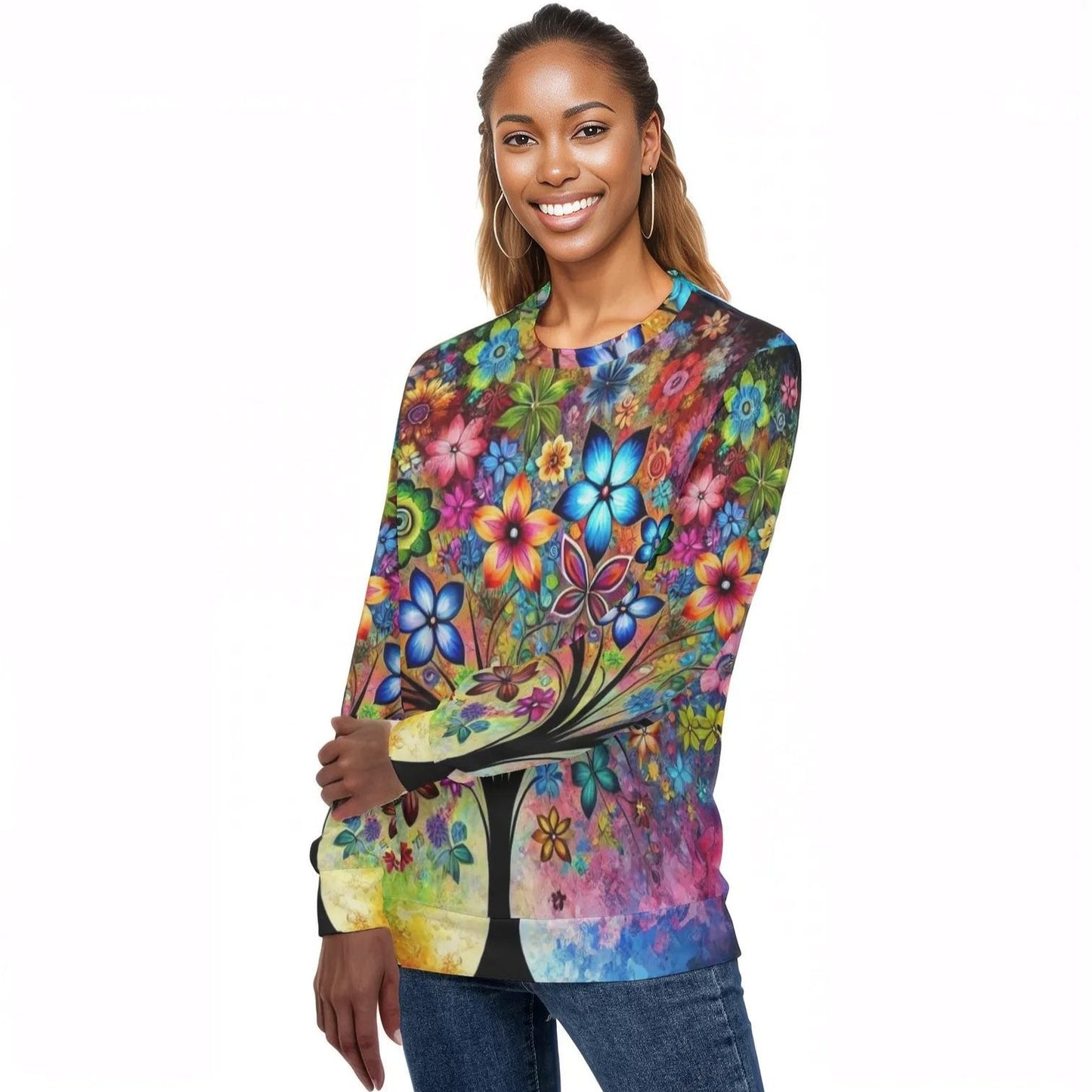 Womens All Over Print Crew Neck Lightweight Sweatshirt "Nature"