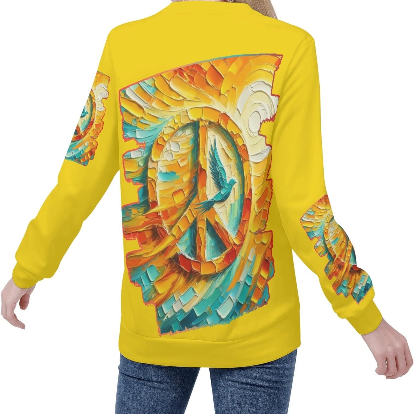 Womens All Over Print Crew Neck Lightweight Sweatshirt "Peace"