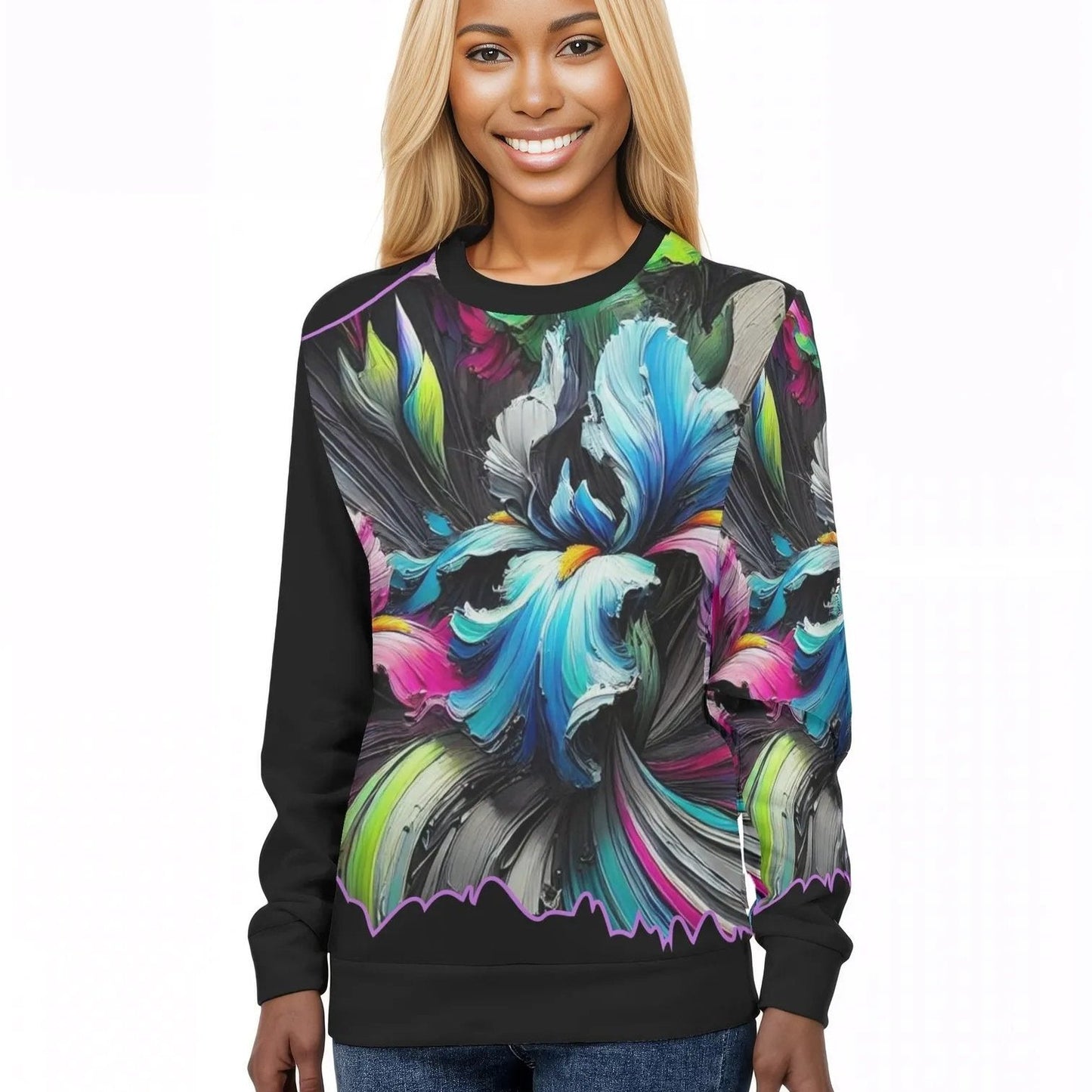 Womens All Over Print Crew Neck Lightweight Sweatshirt "Floral Print"