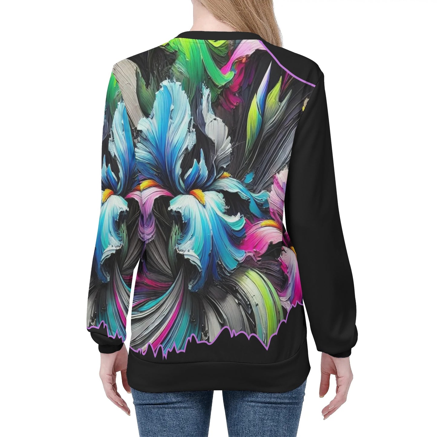 Womens All Over Print Crew Neck Lightweight Sweatshirt "Floral Print"