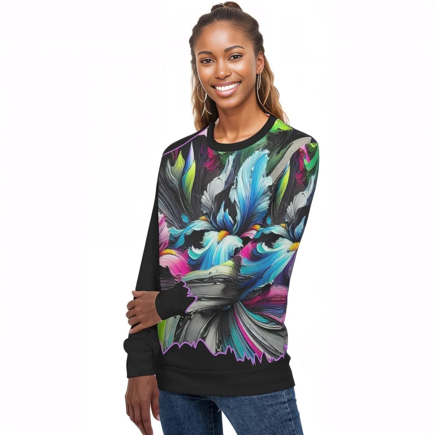 Womens All Over Print Crew Neck Lightweight Sweatshirt "Floral Print"