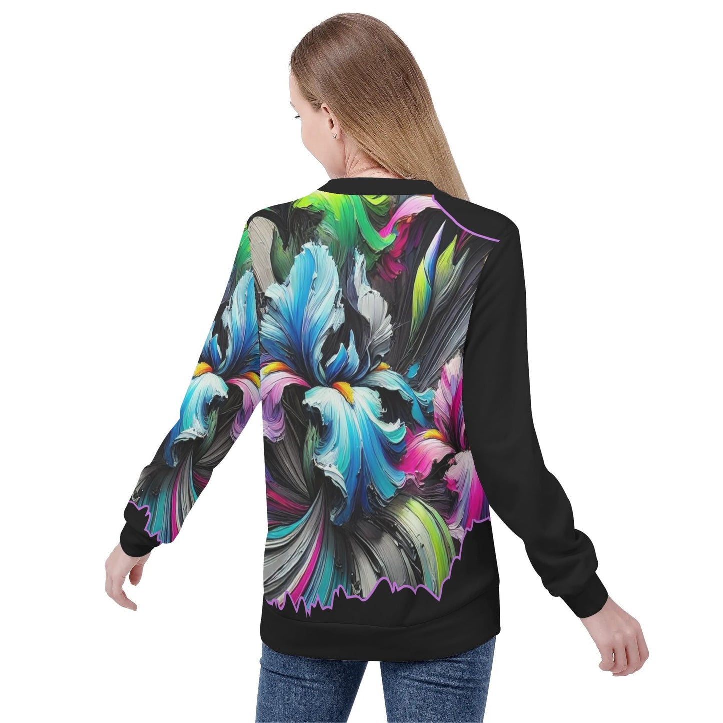 Womens All Over Print Crew Neck Lightweight Sweatshirt "Floral Print"