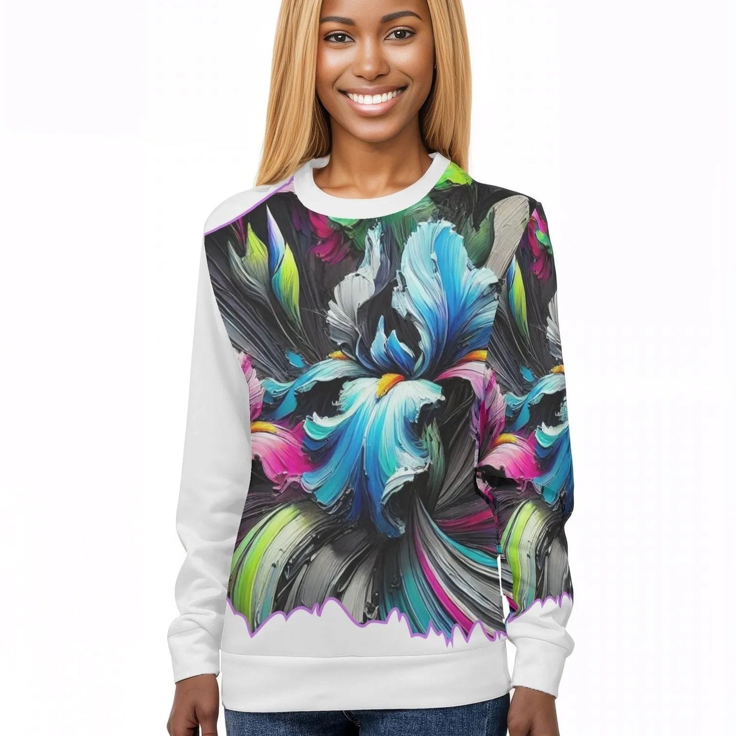 Womens All Over Print Crew Neck Lightweight Sweatshirt "Floral Print"