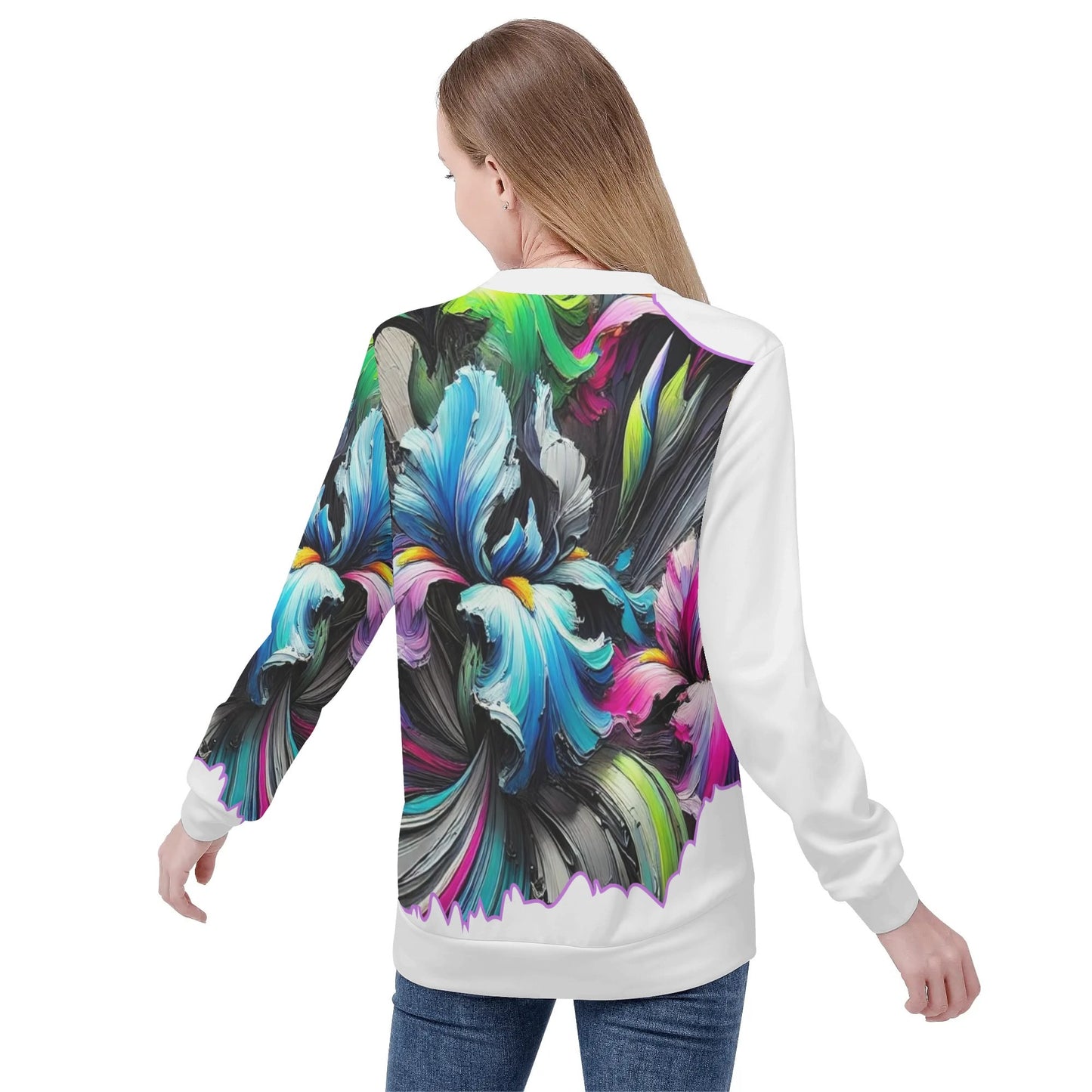 Womens All Over Print Crew Neck Lightweight Sweatshirt "Floral Print"