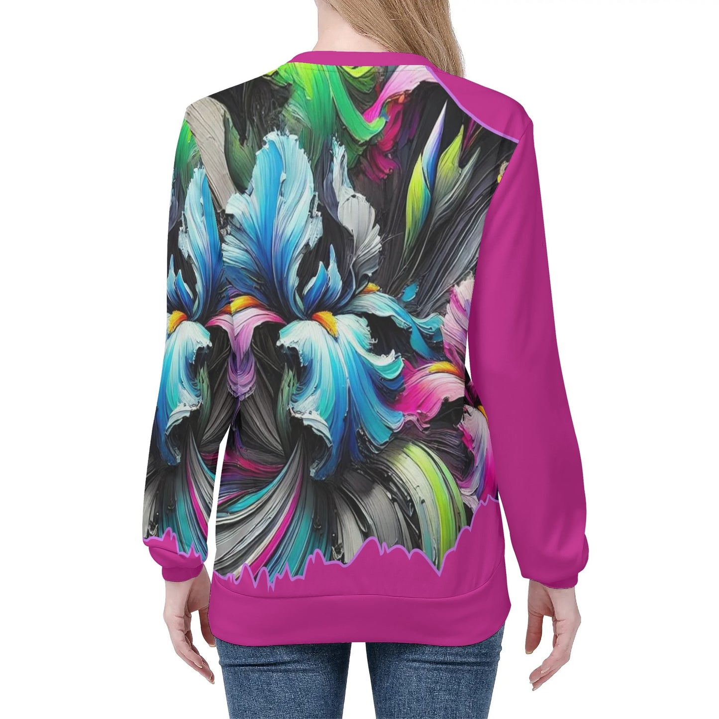 Womens All Over Print Crew Neck Lightweight Sweatshirt "Floral Print"