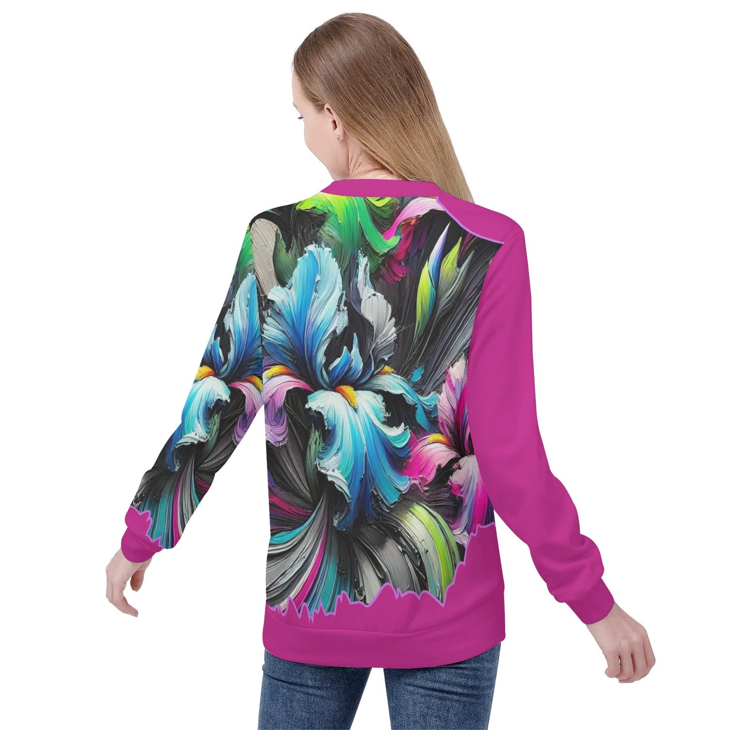 Womens All Over Print Crew Neck Lightweight Sweatshirt "Floral Print"