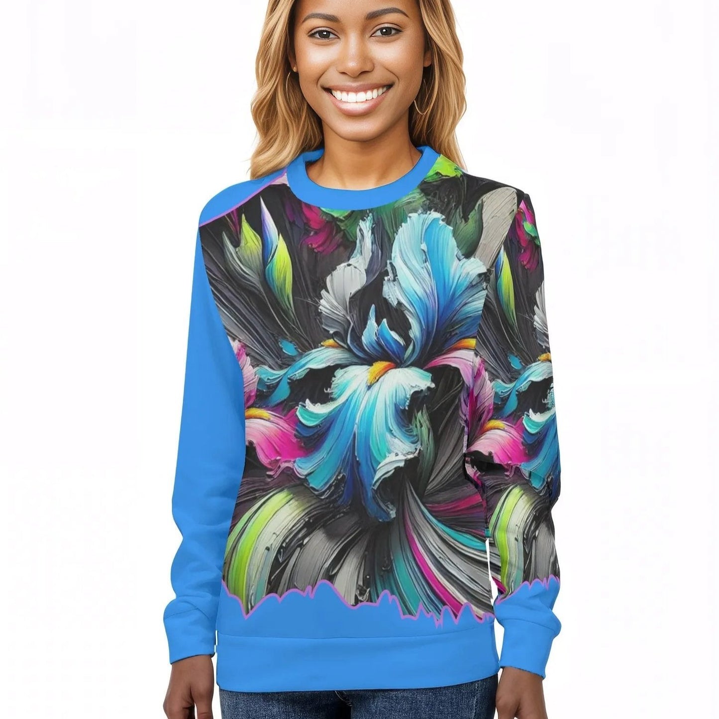 Womens All Over Print Crew Neck Lightweight Sweatshirt "Floral Print"