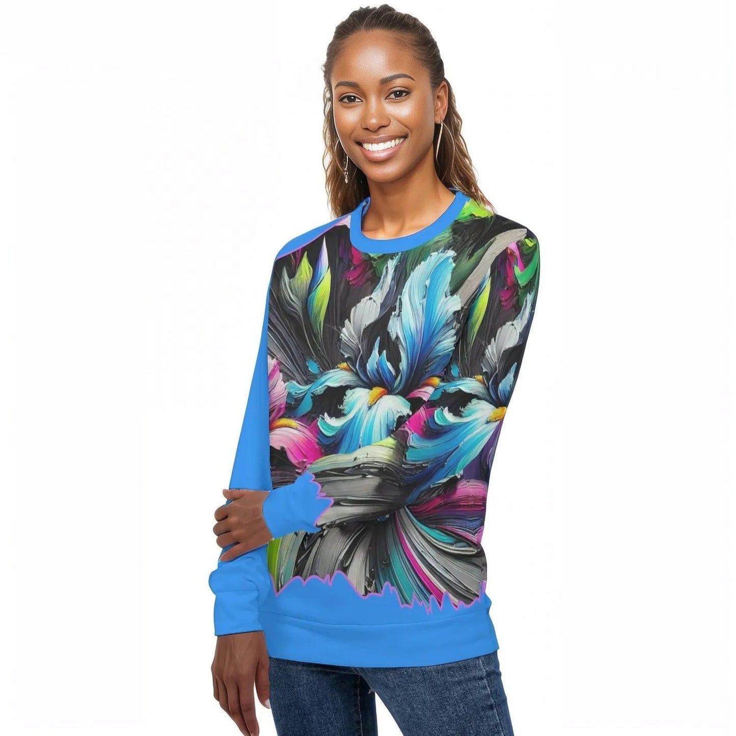 Womens All Over Print Crew Neck Lightweight Sweatshirt "Floral Print"