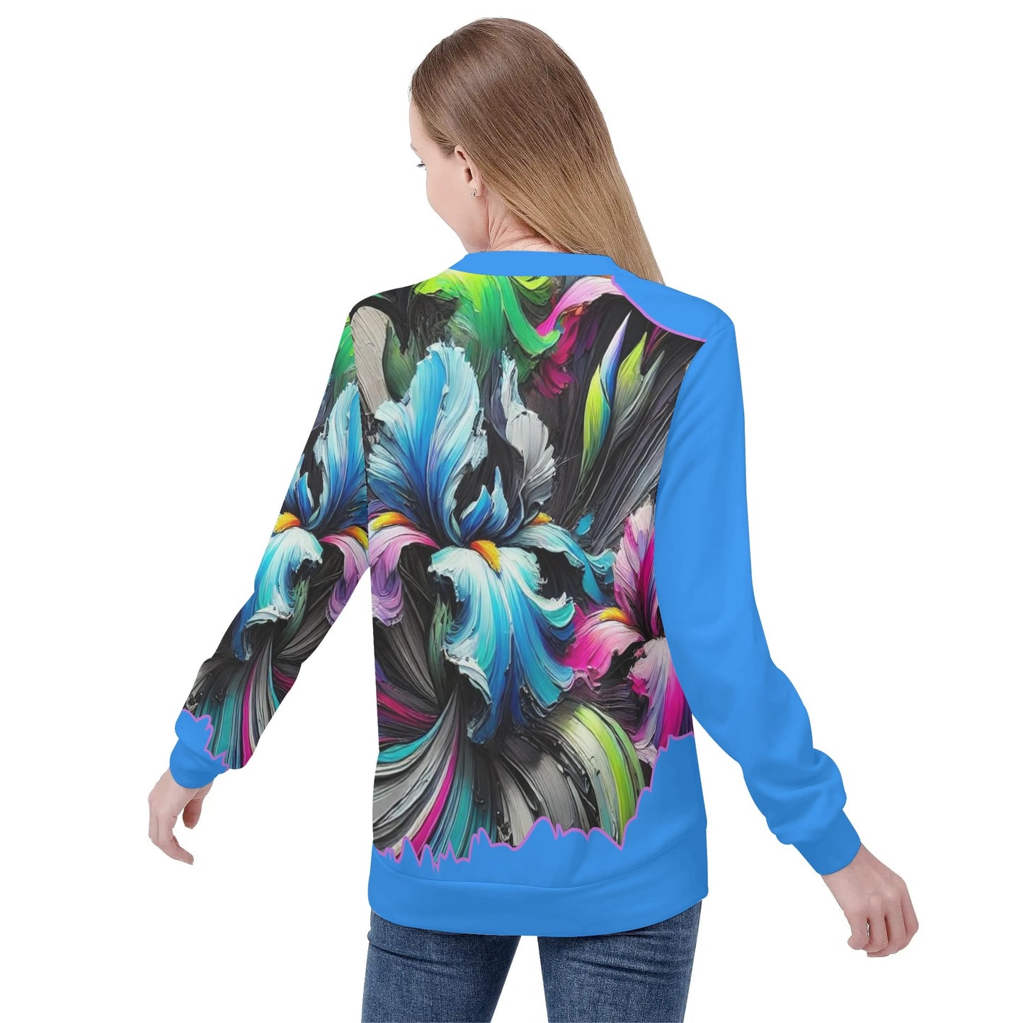 Womens All Over Print Crew Neck Lightweight Sweatshirt "Floral Print"