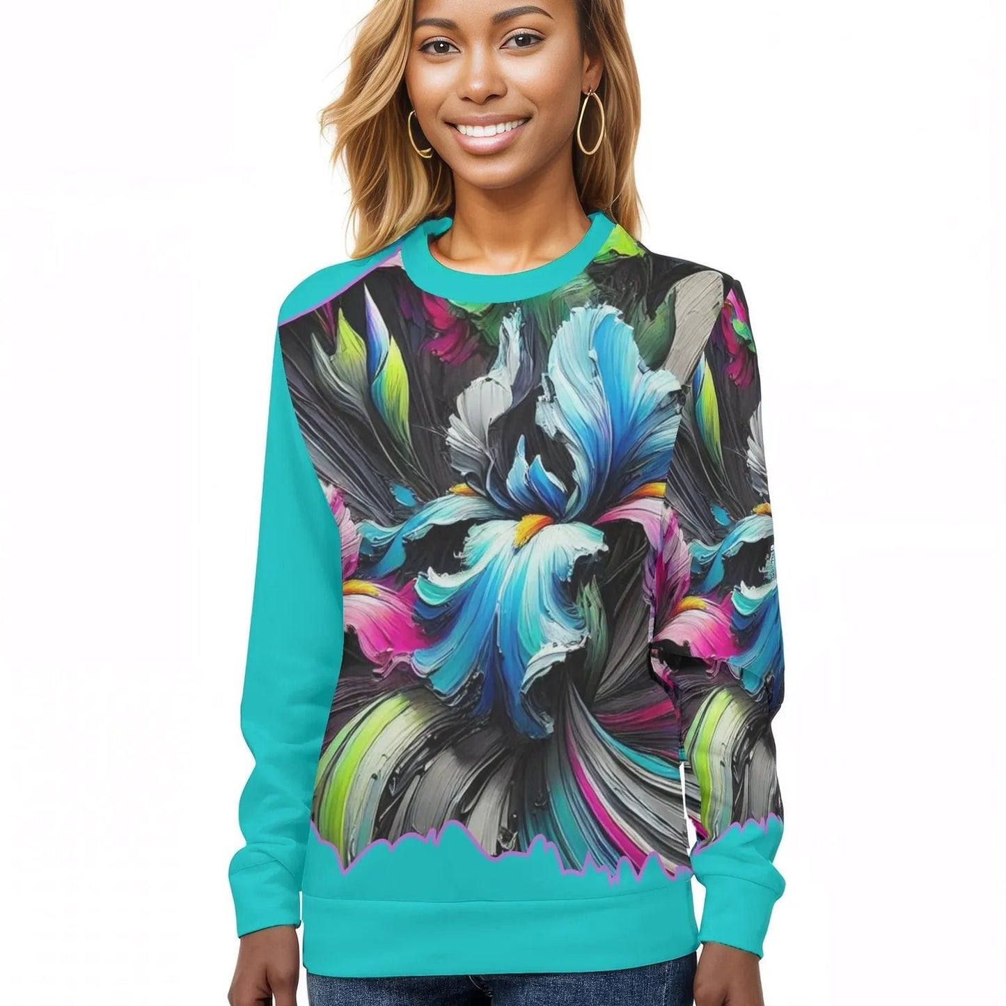 Womens All Over Print Crew Neck Lightweight Sweatshirt "Floral Print"