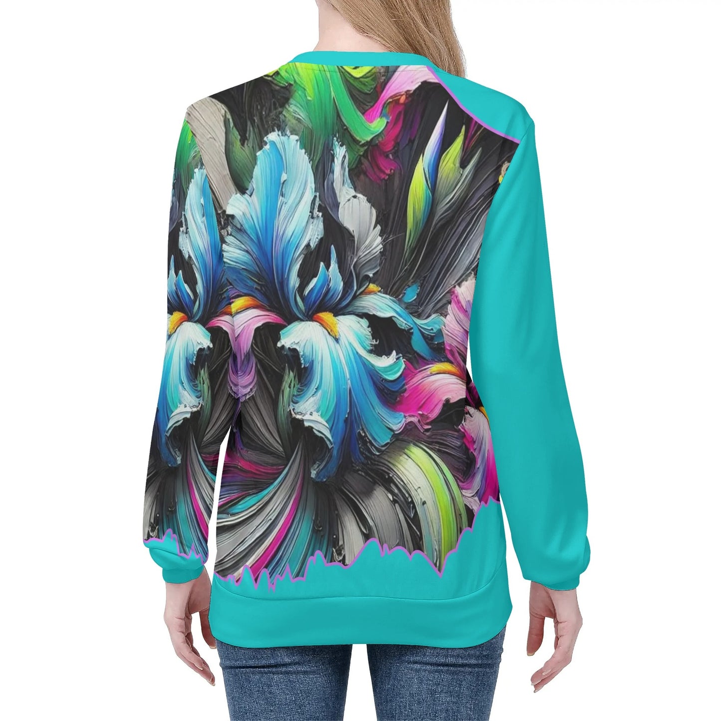 Womens All Over Print Crew Neck Lightweight Sweatshirt "Floral Print"