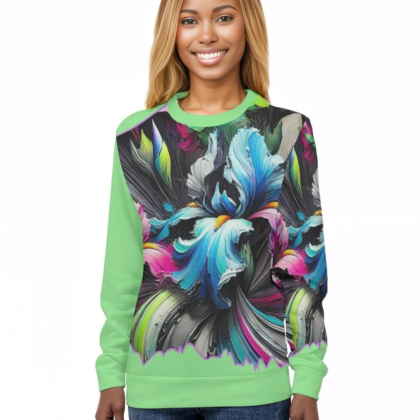 Womens All Over Print Crew Neck Lightweight Sweatshirt "Floral Print"