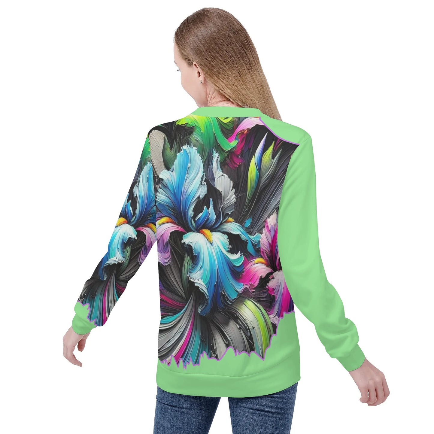 Womens All Over Print Crew Neck Lightweight Sweatshirt "Floral Print"