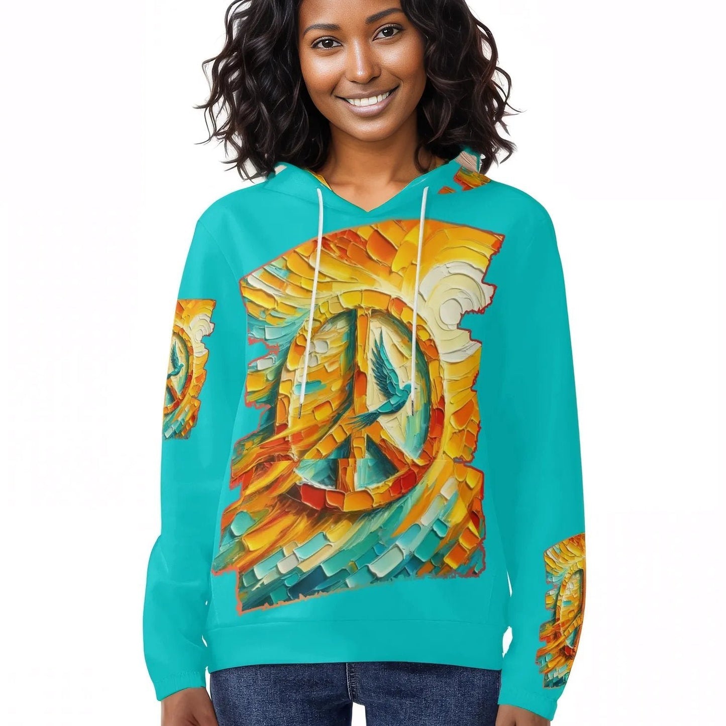 Womens Lightweight All Over Printing Pullover Hoodie "Peace"