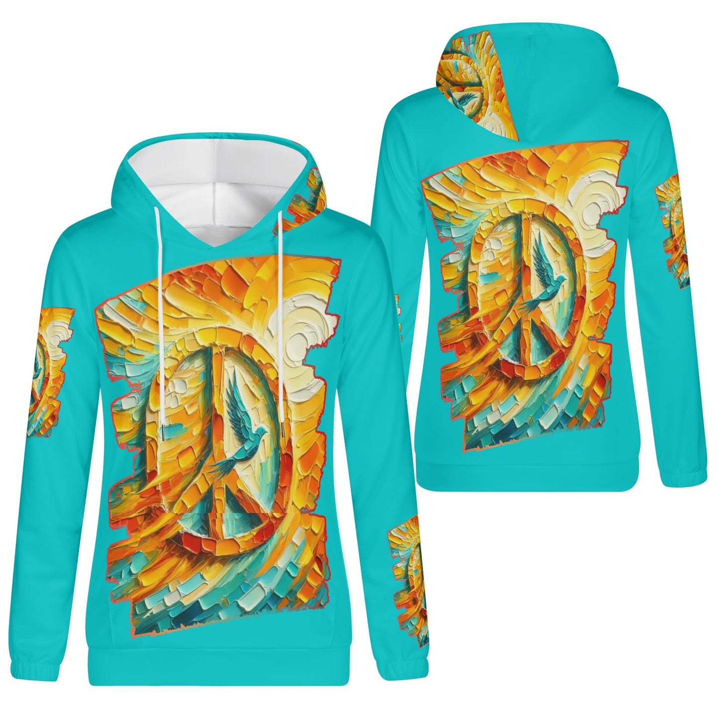 Womens Lightweight All Over Printing Pullover Hoodie "Peace"