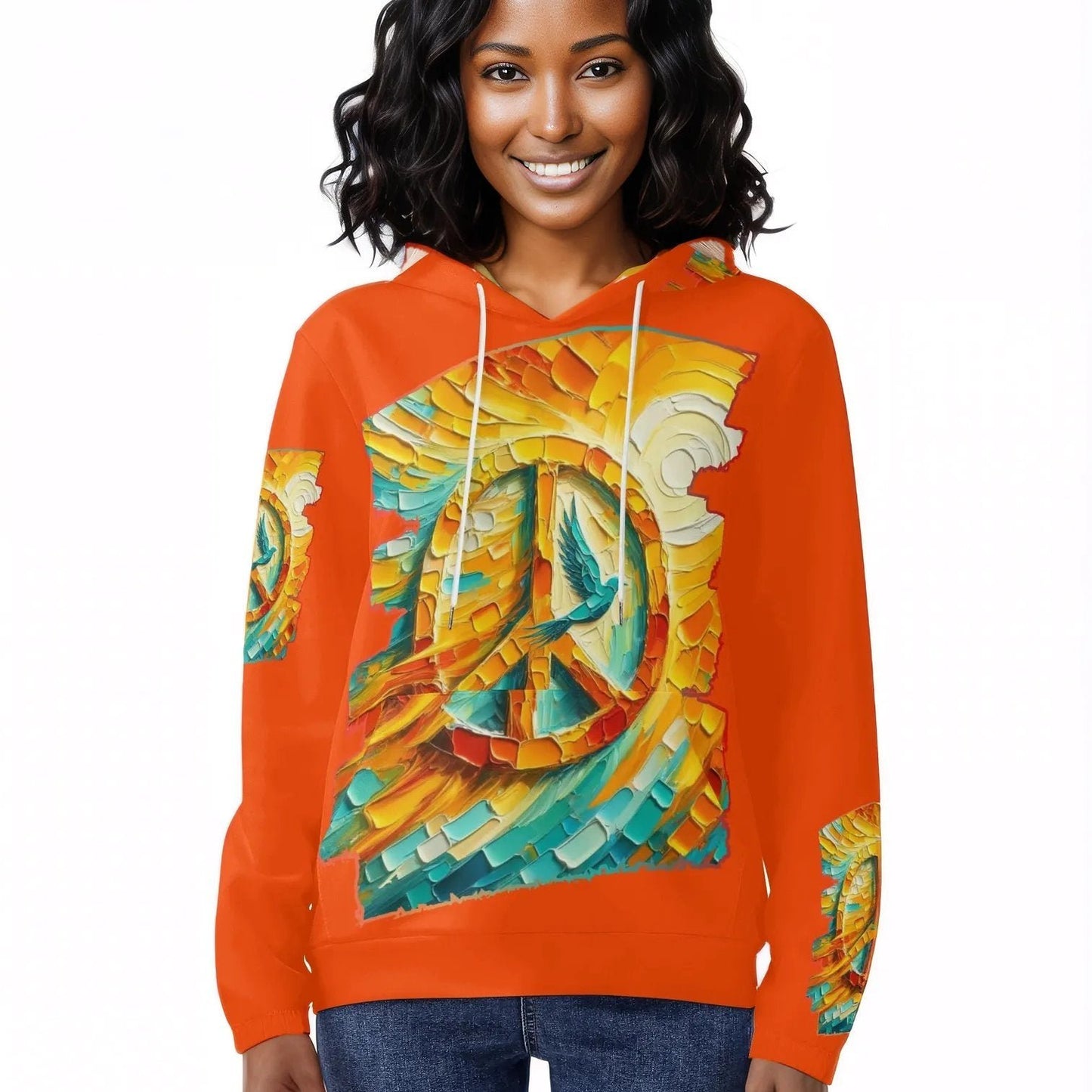 Womens Lightweight All Over Printing Pullover Hoodie "Peace"