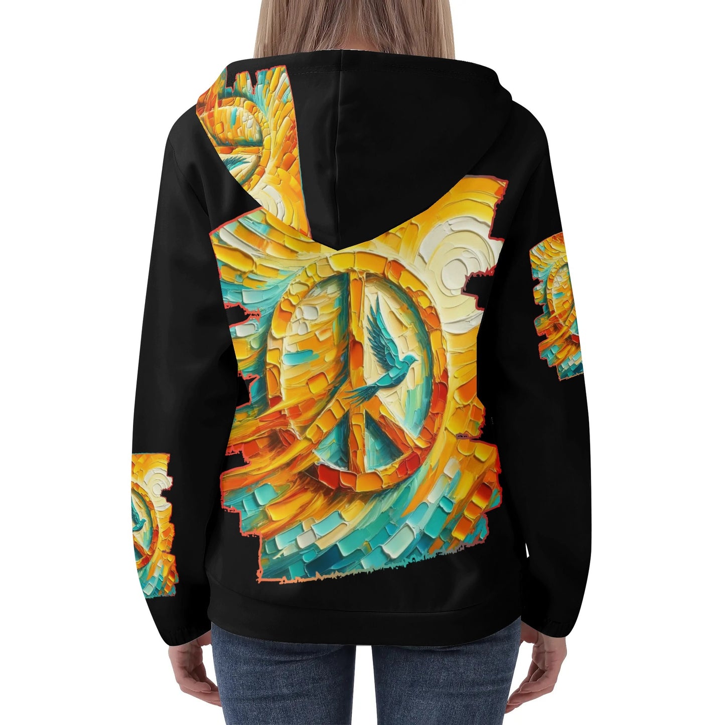 Womens Lightweight All Over Printing Pullover Hoodie "Peace"