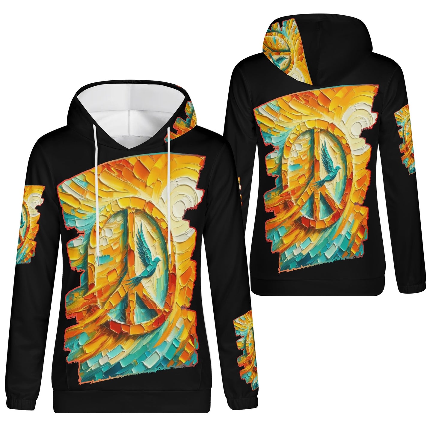 Womens Lightweight All Over Printing Pullover Hoodie "Peace"