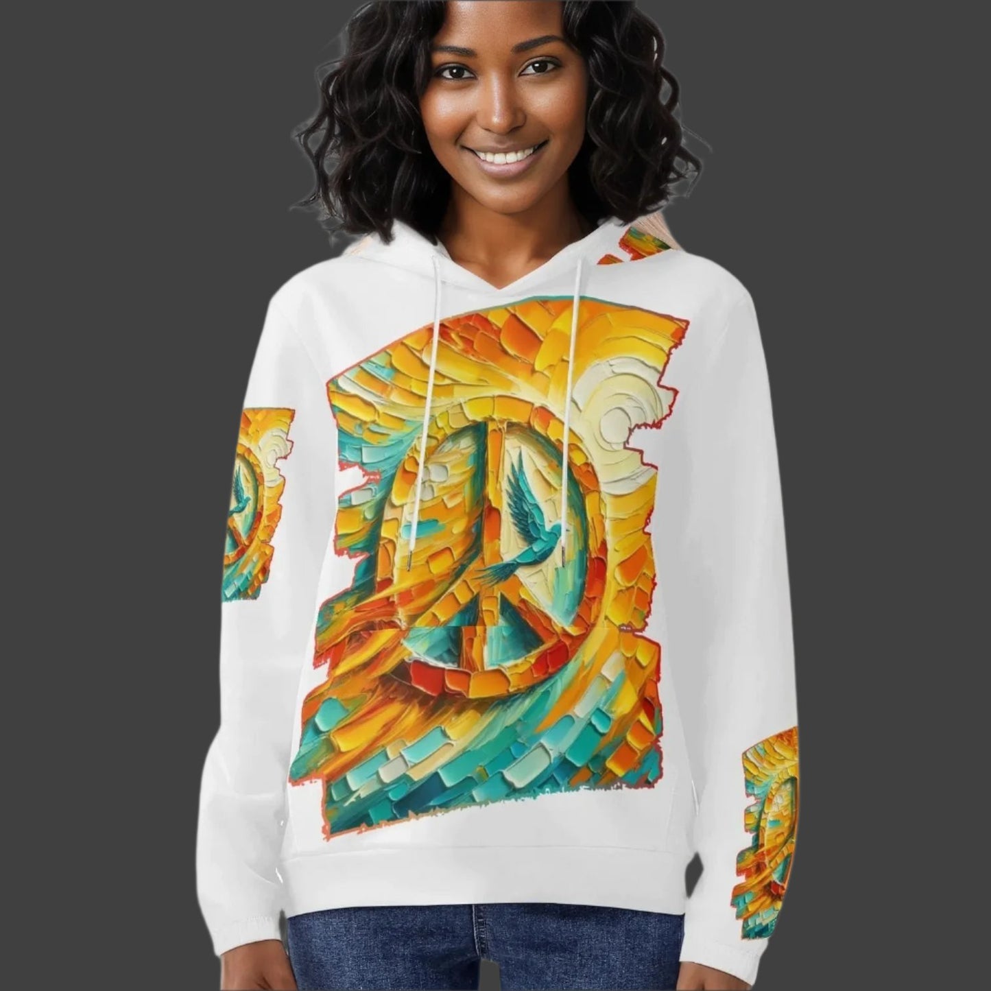 Womens Lightweight All Over Printing Pullover Hoodie "Peace"