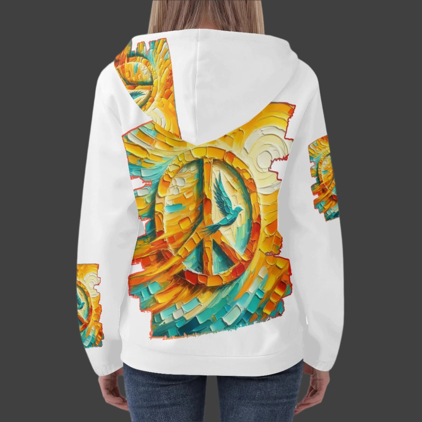 Womens Lightweight All Over Printing Pullover Hoodie "Peace"