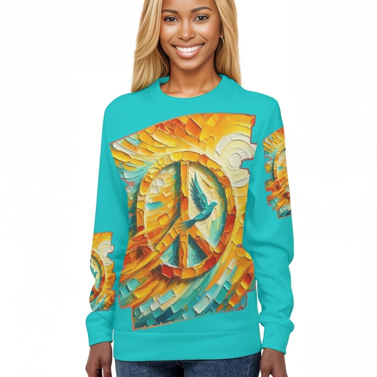 Womens All Over Print Crew Neck Lightweight Sweatshirt "Peace"