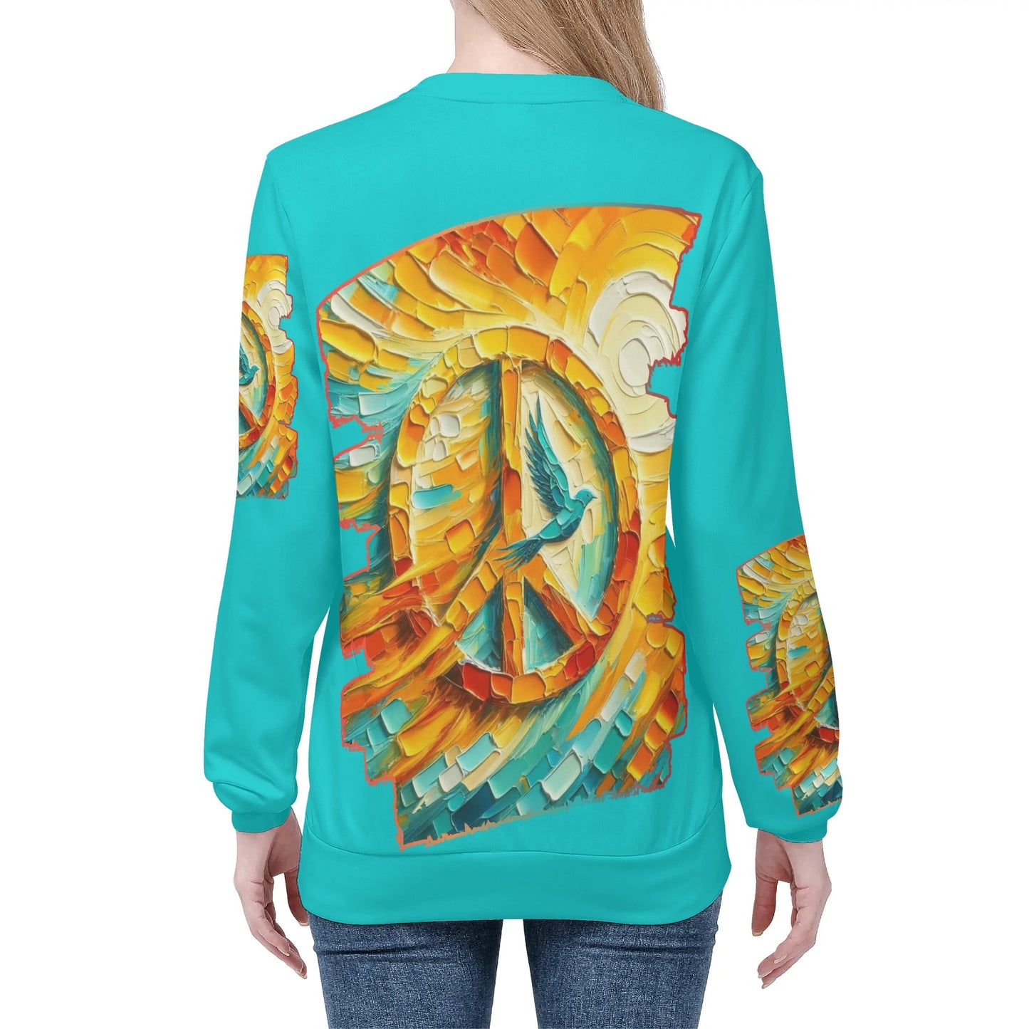 Womens All Over Print Crew Neck Lightweight Sweatshirt "Peace"