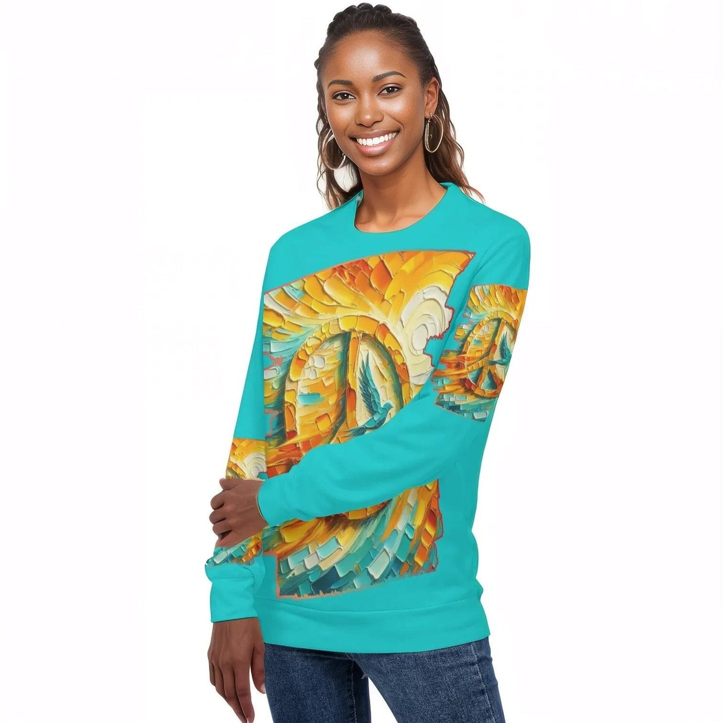 Womens All Over Print Crew Neck Lightweight Sweatshirt "Peace"