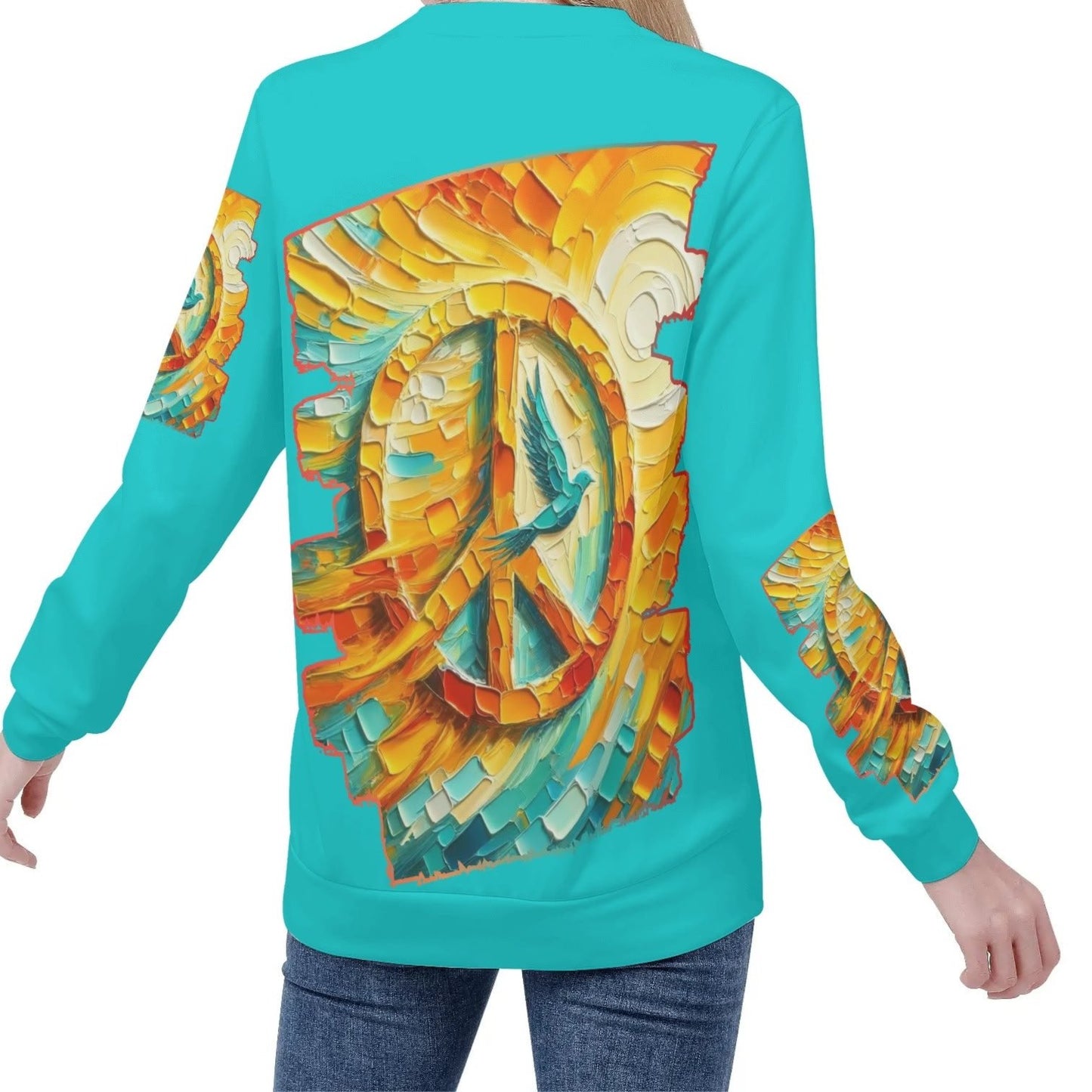 Womens All Over Print Crew Neck Lightweight Sweatshirt "Peace"