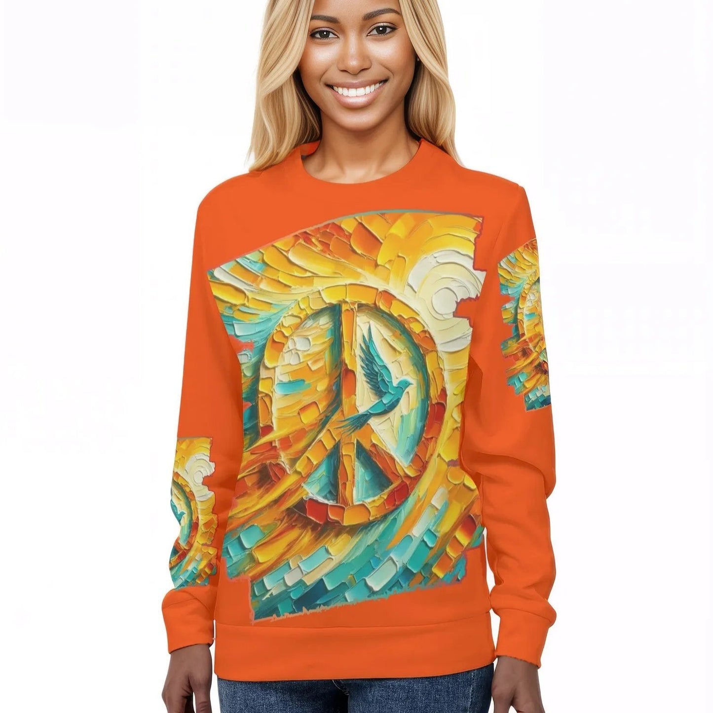 Womens All Over Print Crew Neck Lightweight Sweatshirt "Peace"