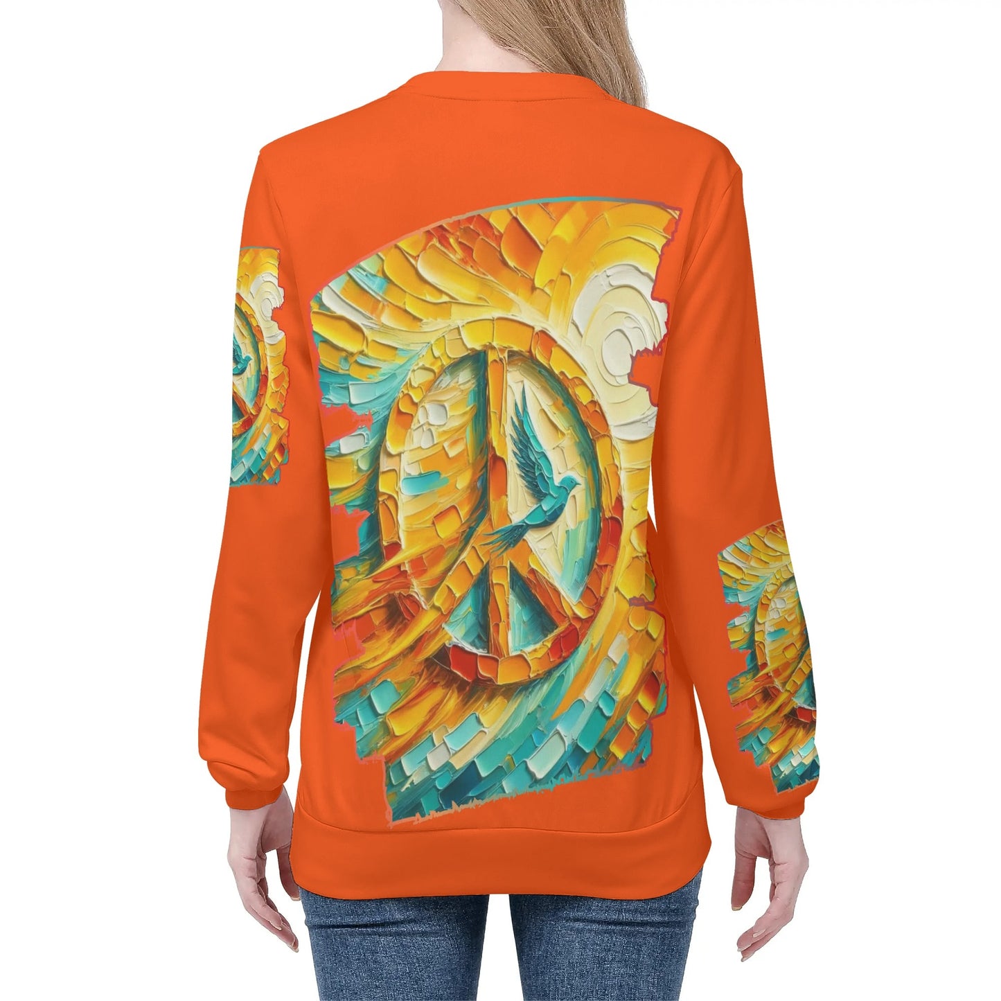 Womens All Over Print Crew Neck Lightweight Sweatshirt "Peace"