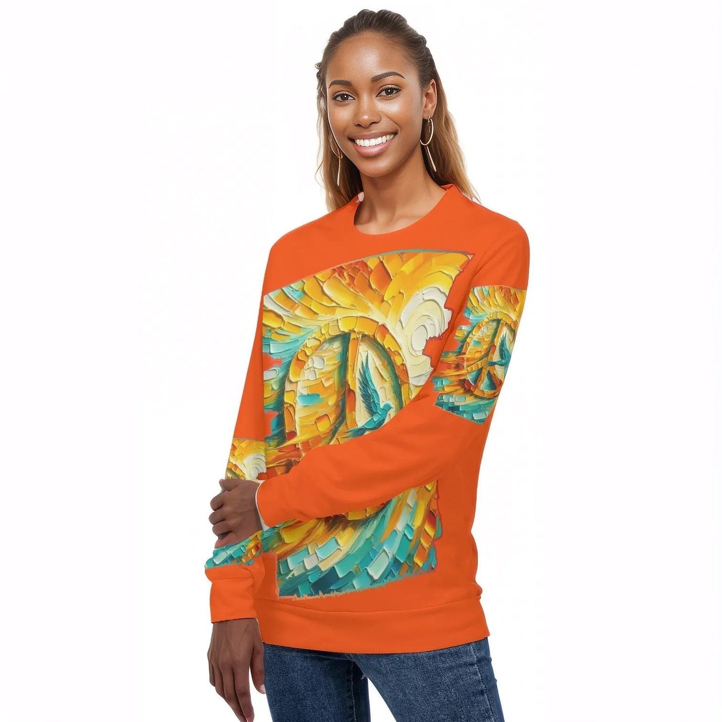 Womens All Over Print Crew Neck Lightweight Sweatshirt "Peace"