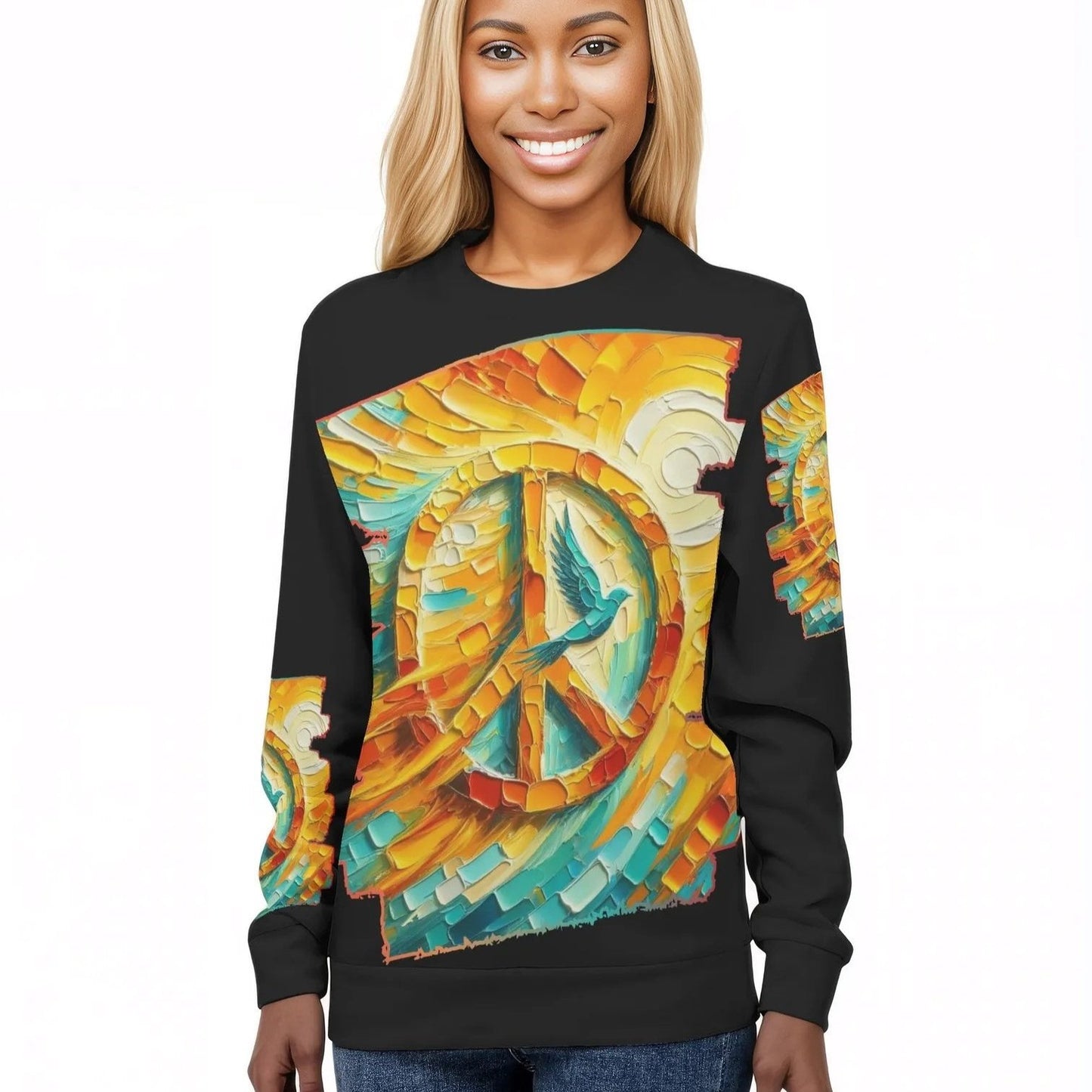 Womens All Over Print Crew Neck Lightweight Sweatshirt "Peace"