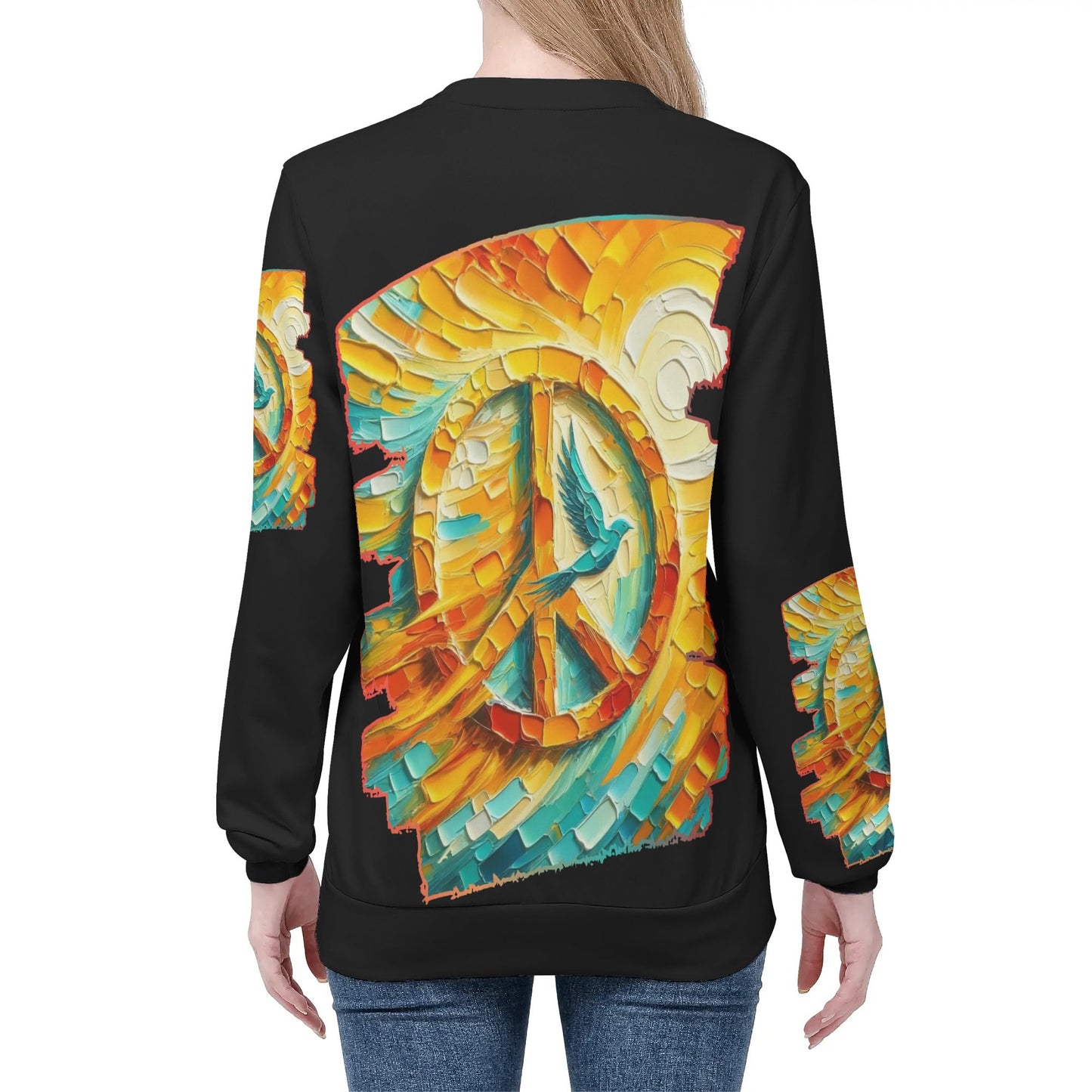 Womens All Over Print Crew Neck Lightweight Sweatshirt "Peace"