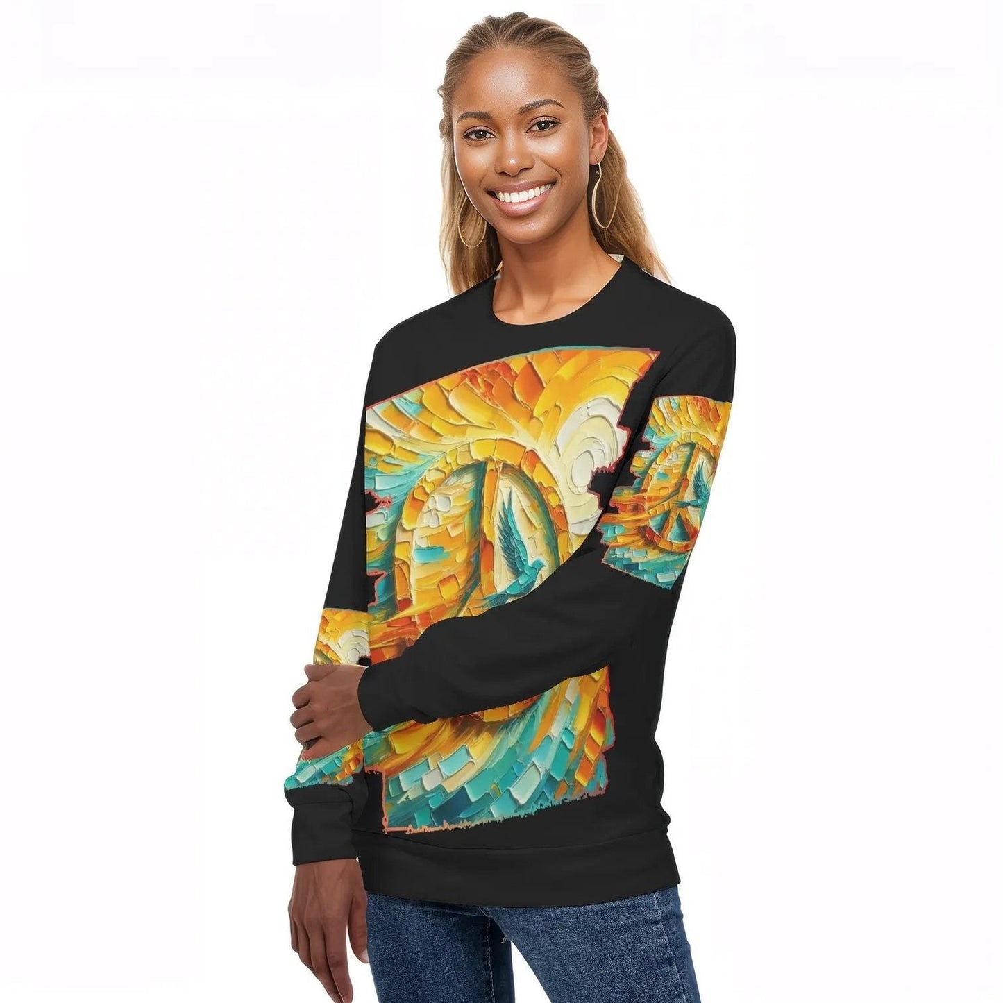 Womens All Over Print Crew Neck Lightweight Sweatshirt "Peace"