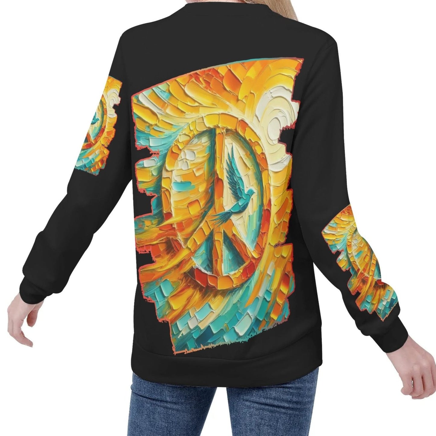 Womens All Over Print Crew Neck Lightweight Sweatshirt "Peace"