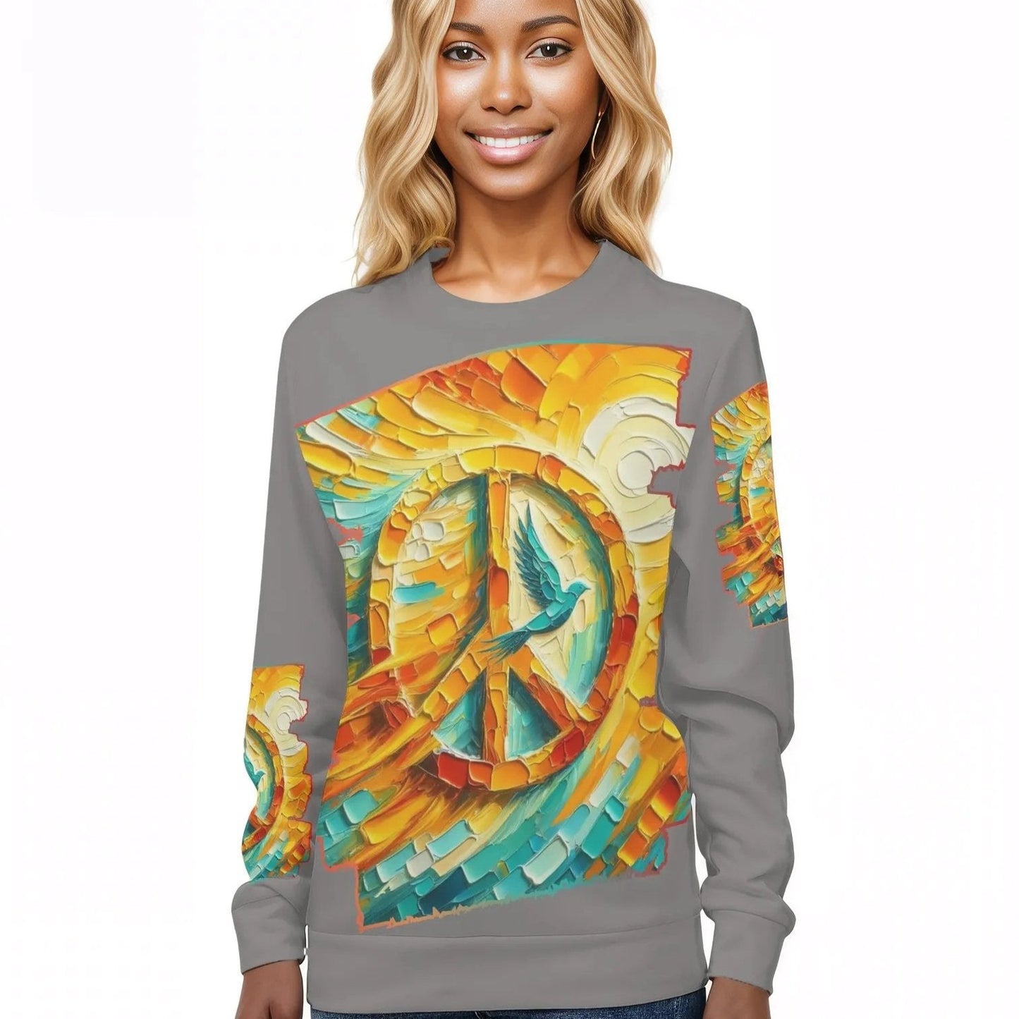 Womens All Over Print Crew Neck Lightweight Sweatshirt "Peace"