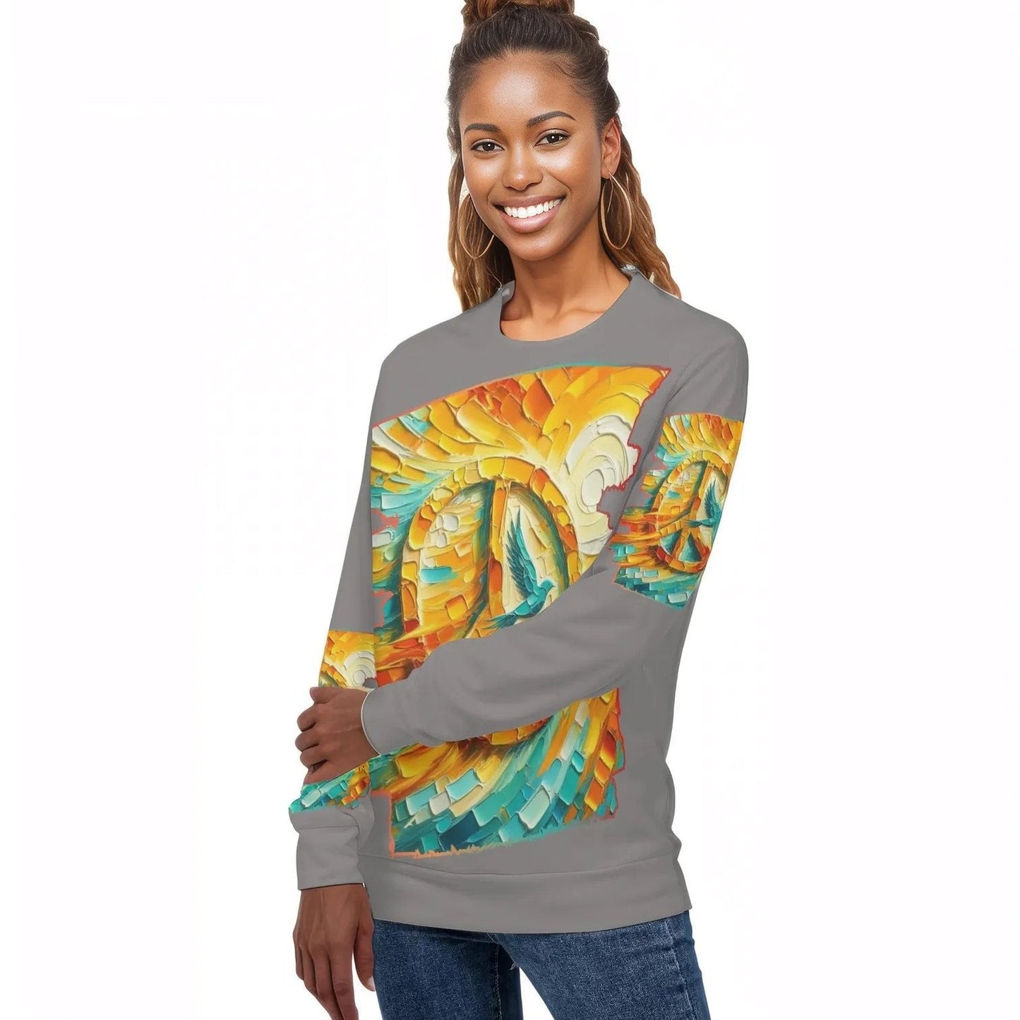 Womens All Over Print Crew Neck Lightweight Sweatshirt "Peace"