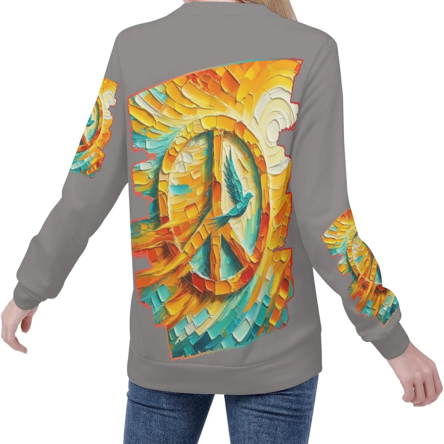 Womens All Over Print Crew Neck Lightweight Sweatshirt "Peace"