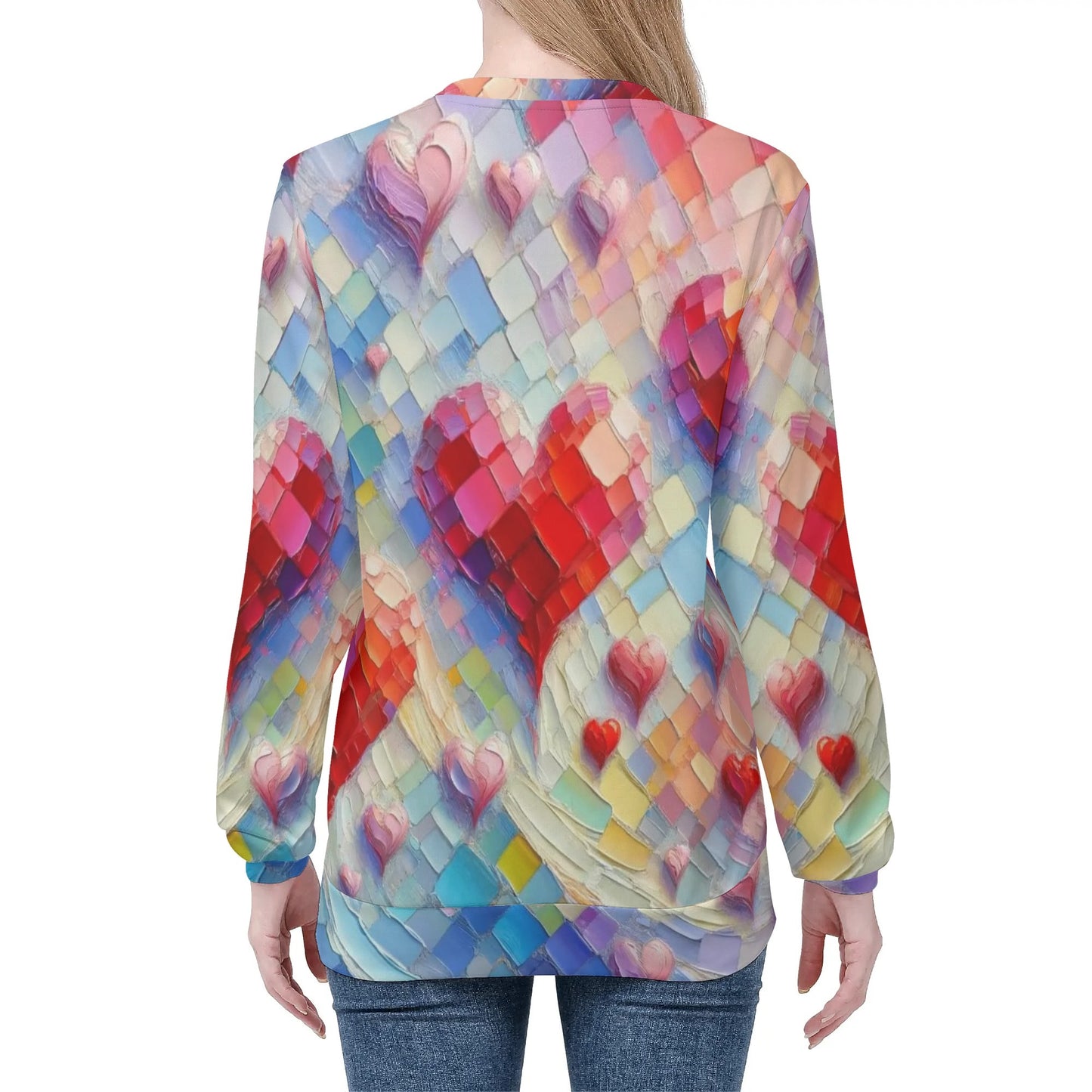 Womens All Over Print Crew Neck Lightweight Sweatshirt "Peace & Love"