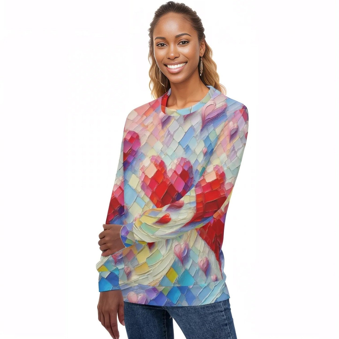 Womens All Over Print Crew Neck Lightweight Sweatshirt "Peace & Love"