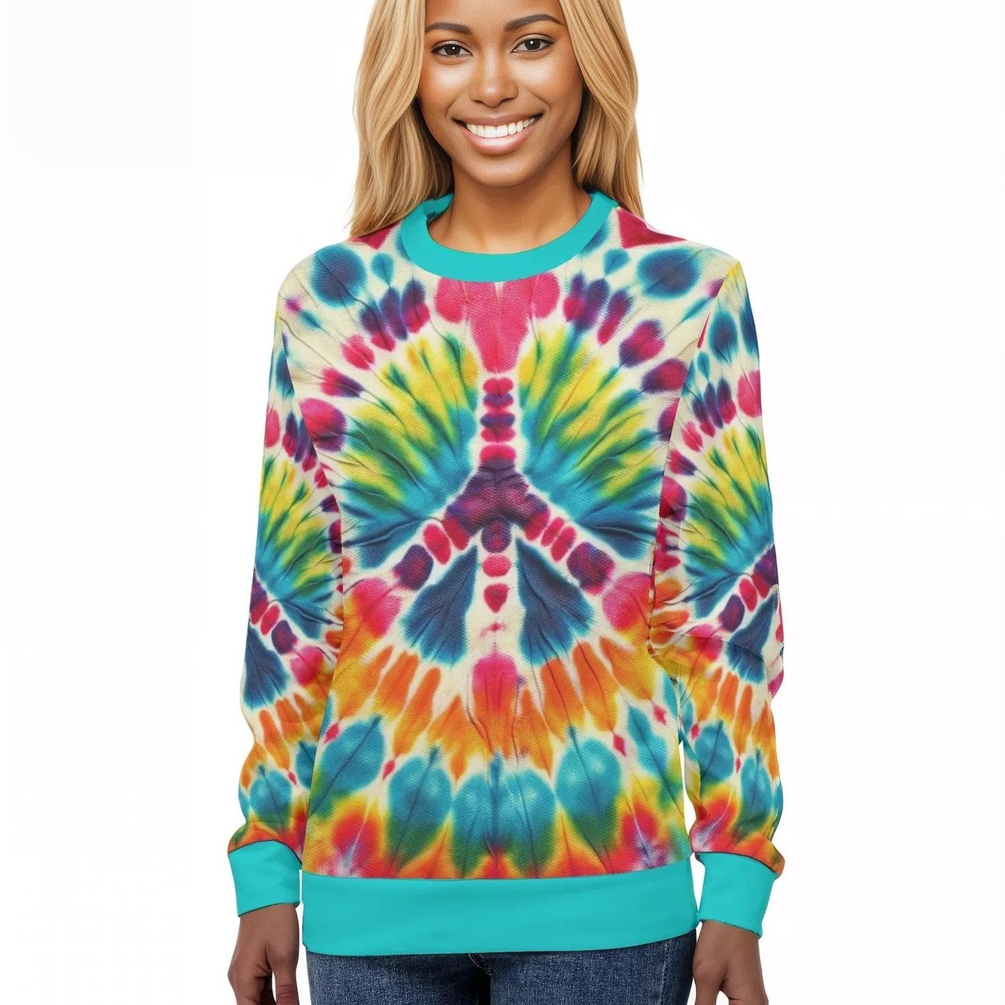 Womens All Over Print Crew Neck Lightweight Sweatshirt "Peace & Love"