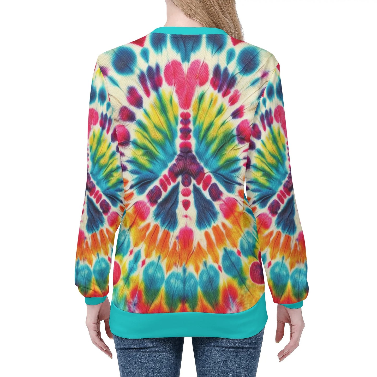 Womens All Over Print Crew Neck Lightweight Sweatshirt "Peace & Love"