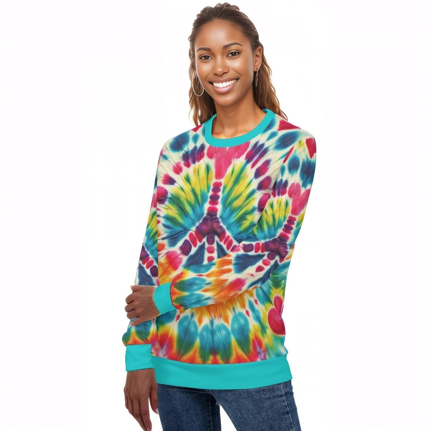 Womens All Over Print Crew Neck Lightweight Sweatshirt "Peace & Love"