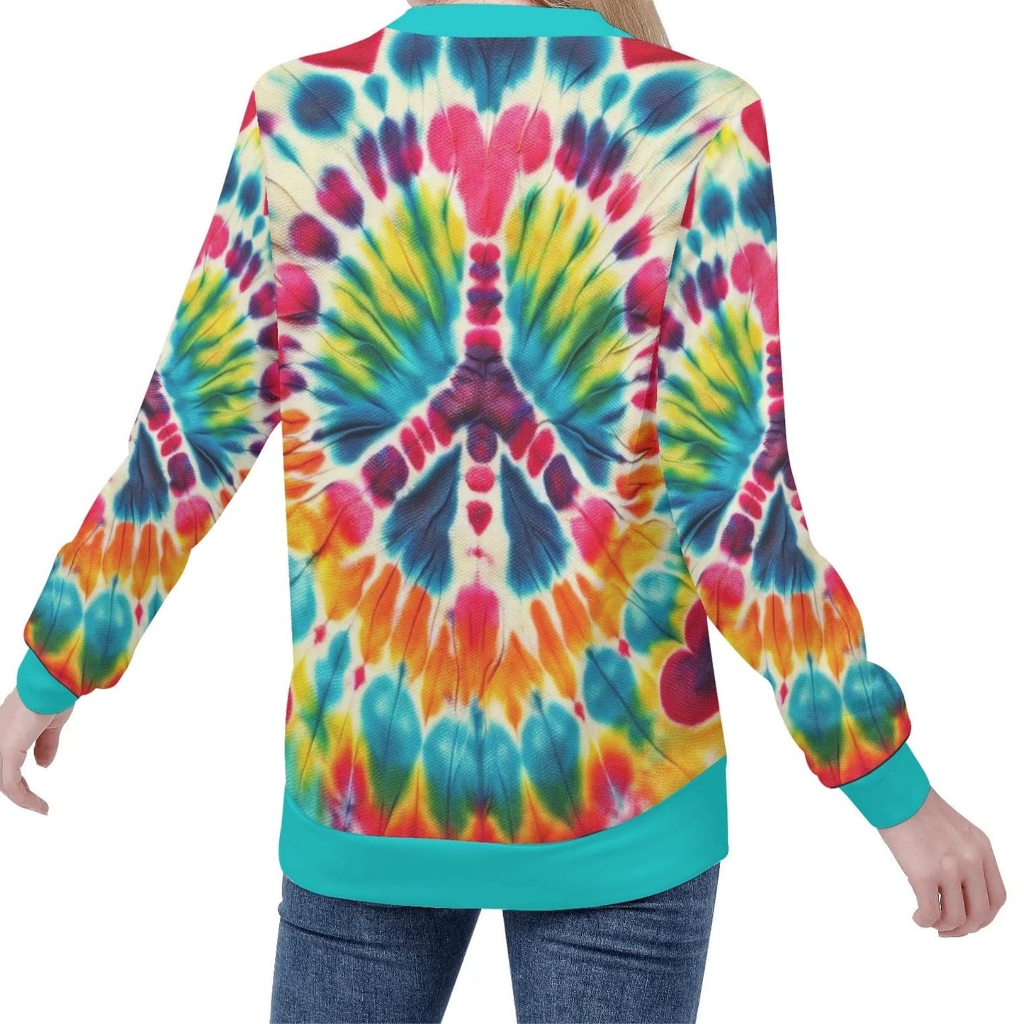 Womens All Over Print Crew Neck Lightweight Sweatshirt "Peace & Love"